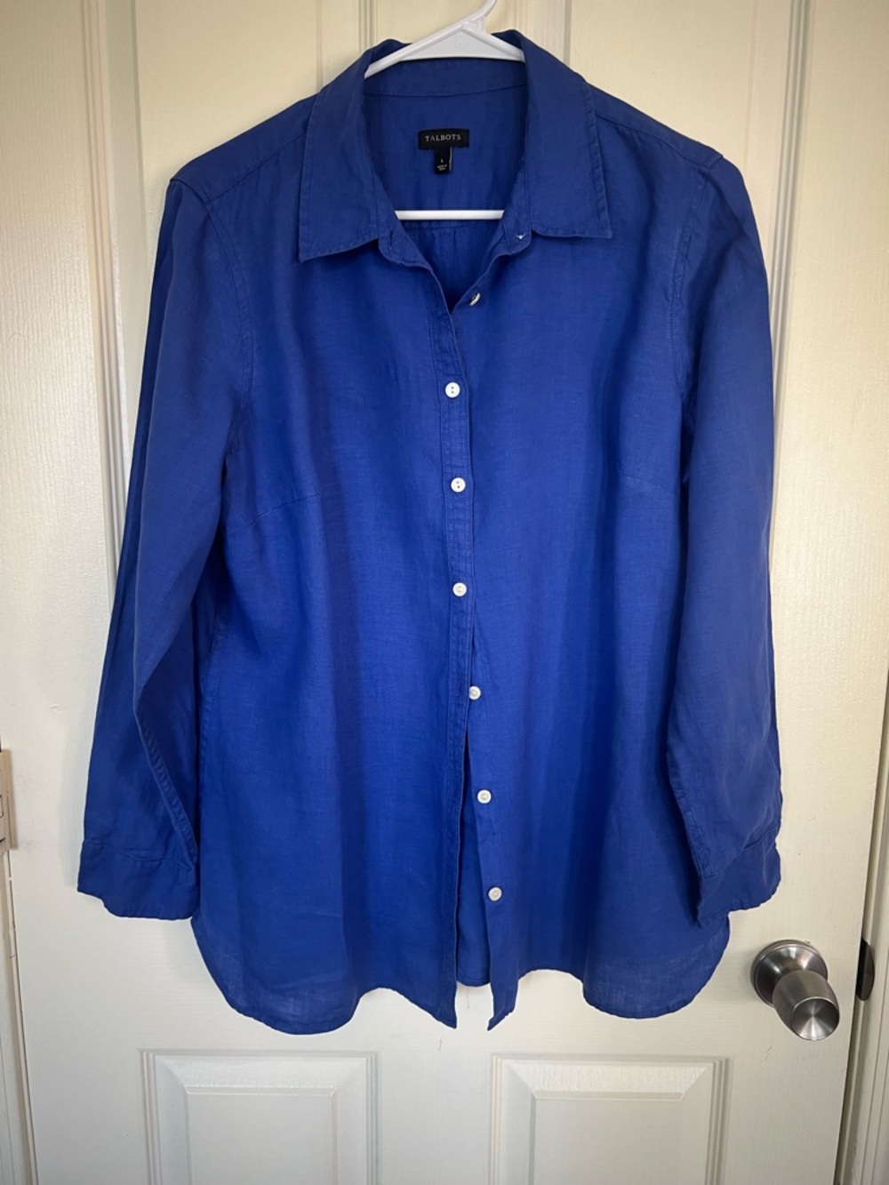 Talbots Blue Linen Button Down Shirt Women’s Large Lightweight Classic